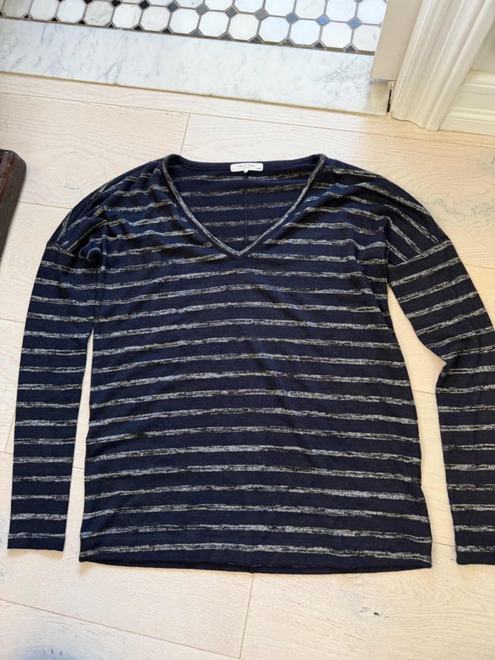 rag & bone Navy Top with Metallic Stripes
